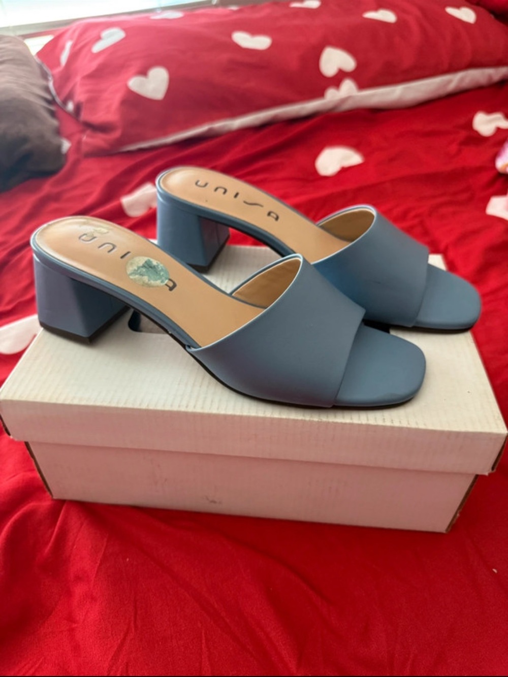 Unisa Dusty Blue Block Heel Slide Mules